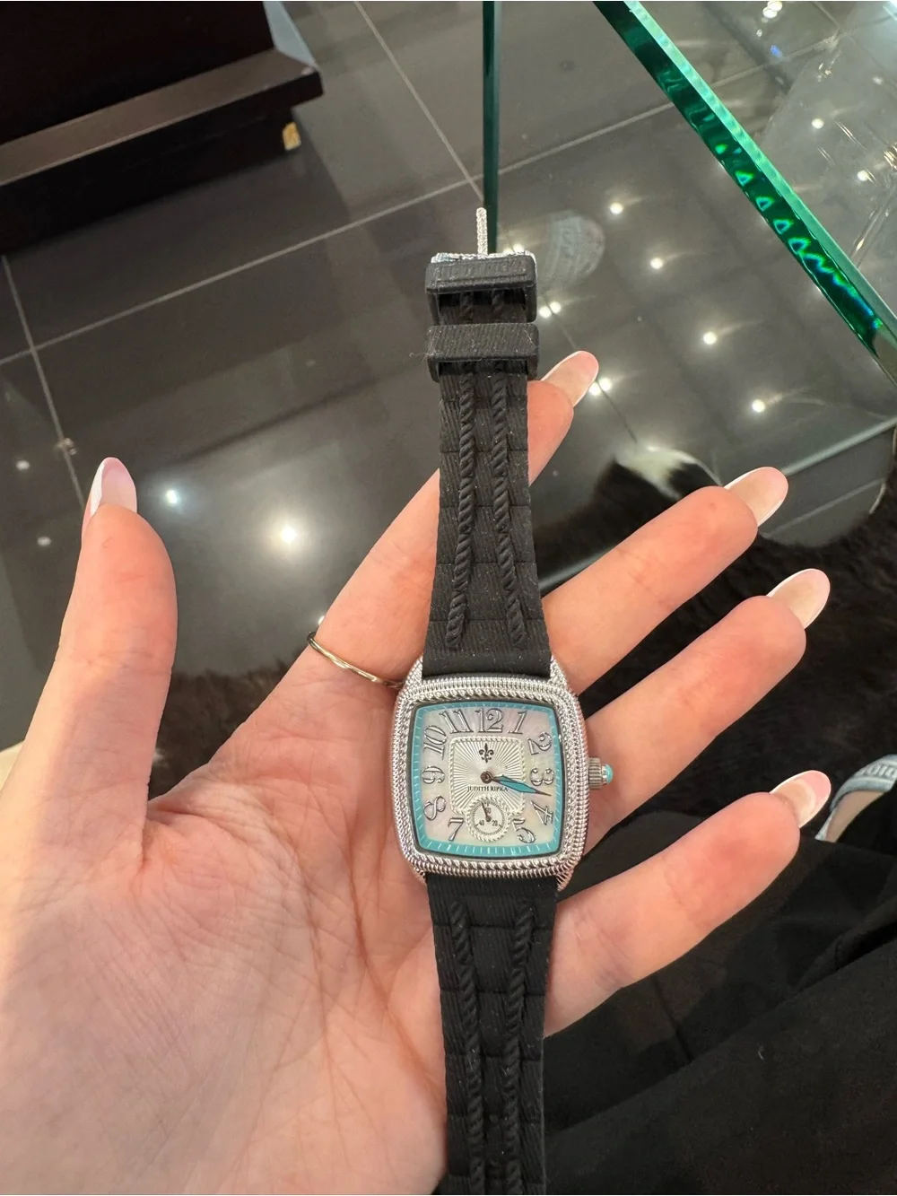 New Judith Ripka Women's Cushion Face Watch – Black & Turquoise MOP Dial